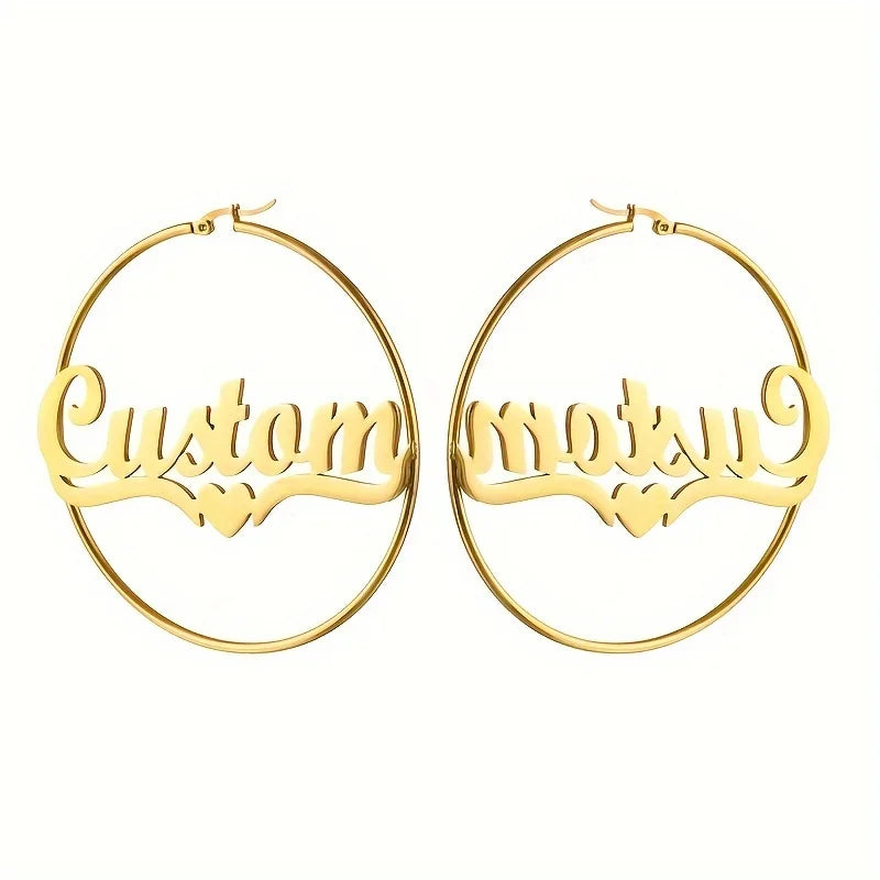 Spot Wholesale Exaggerated Big Hoops Earrings Golden Custom Name Stainless Steel Earrings for Women