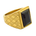 Gold Plated Crystal Checked Design Fashion Stainless Steel Jewelry Vintage Stone Ring