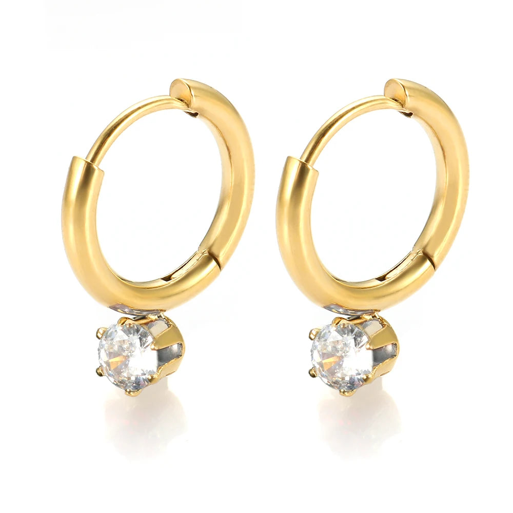 Wholesale Stainless Steel Gold Plated Fancy Colorful CZ Crystal Earrings Women Hoop Earrings Daily Wear