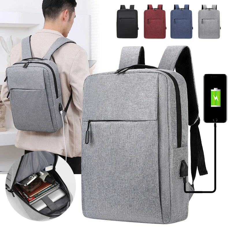 Wholesale 15.6 Inch Teenager Laptop Backpack Durable Gray Oxford USB Zipper Fashionable Logo Waterproof Business Travel Bag