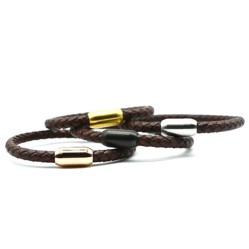 Custom Hot Selling Stainless Steel Magnetic Clasp Mens Genuine Leather Bracelet Wholesale Leather Bracelets