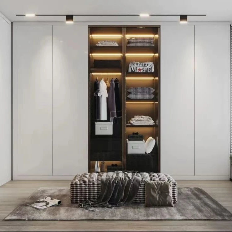 Modern Door Portable Wardrobes MDF Wooden Clothes Mirror Bedroom Closet Furniture Wardrobe