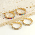 Wholesale New Stainless Steel Women 18k Gold Fashion Jewelry Circular Colored Diamond Hoop Earrings
