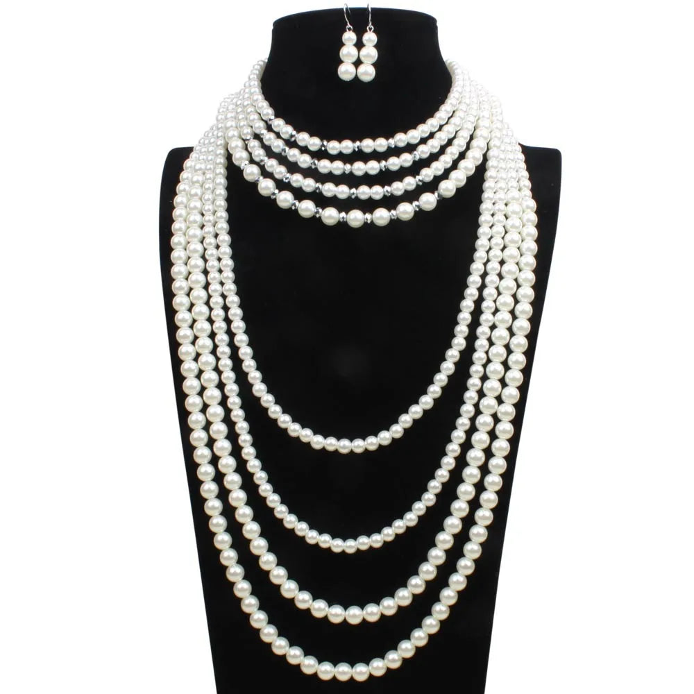 T6580 Fashion Elegant Pearls Jewelry Set Beads Necklace Earring Set Pearls Wedding Jewelry Set