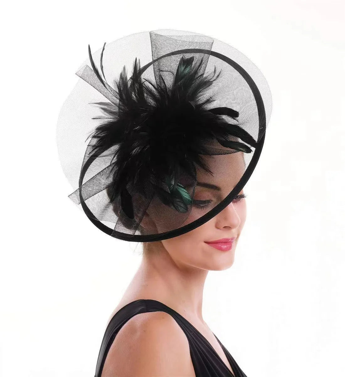 Wedding Party Hair Head Wear Lady Feather Lace Hat Fascinator for Women Wedding Party Bridal Hat Ladies Kenturcy Derby Hat