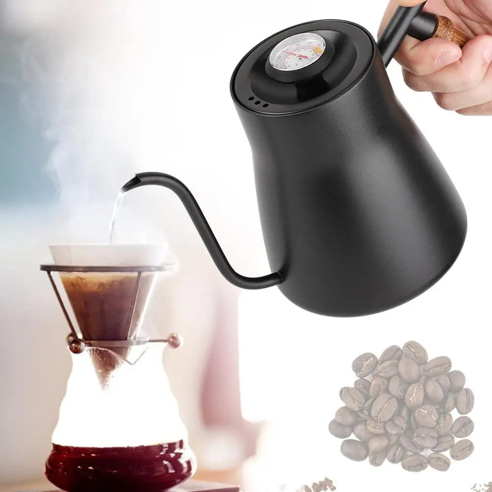 Stainless Steel Pour Over Drip Coffee Kettle Espresso Mocha Thermometer Goose Neck Tea Coffee Pot Set Home Restaurant Supplies