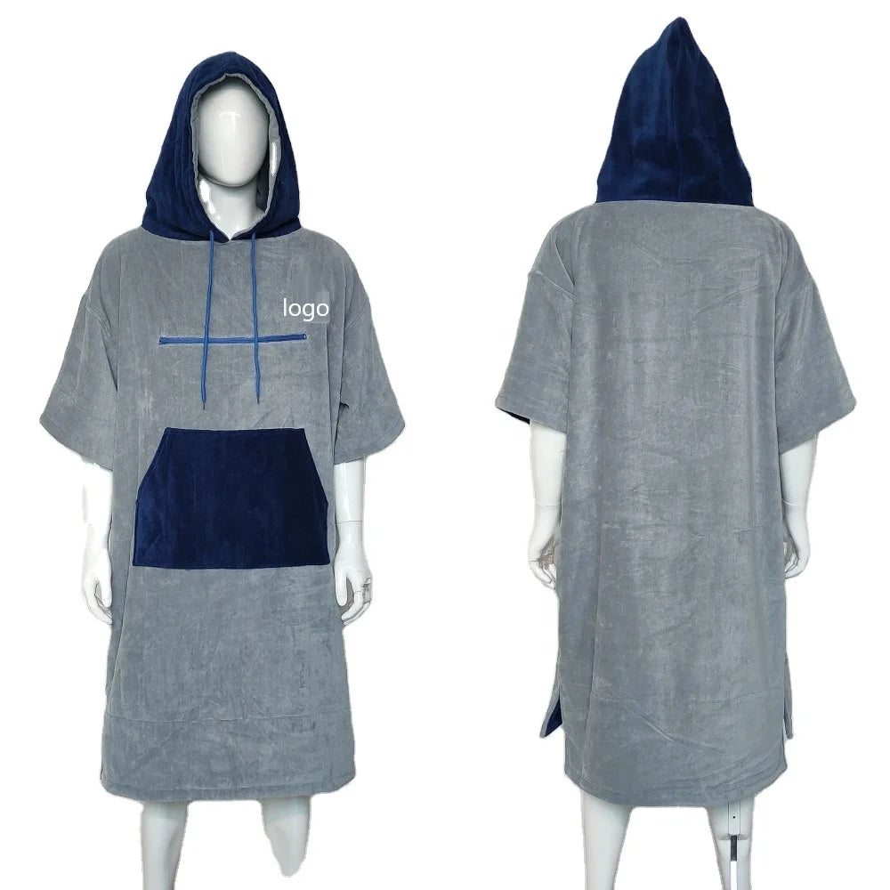 Wholesale Custom 100% Cotton Velour/terry Adult Kids Beach Surf Swim Robe Diving Hooded Poncho Changing Towel