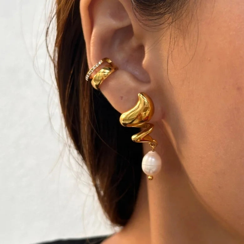 NEW Dazan 18k Gold Plated Winter Hypoallergenic Stainless Steel High Quality Korean Natural Pearl OOTD Bulb Knot EarringsWomen