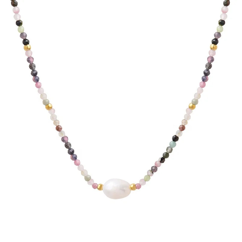 Elegant Handmade 18K Gold Plated Princess Cut Freshwater Pearl Pendant Necklace with Trendy Beads for Women Gift Jewelry