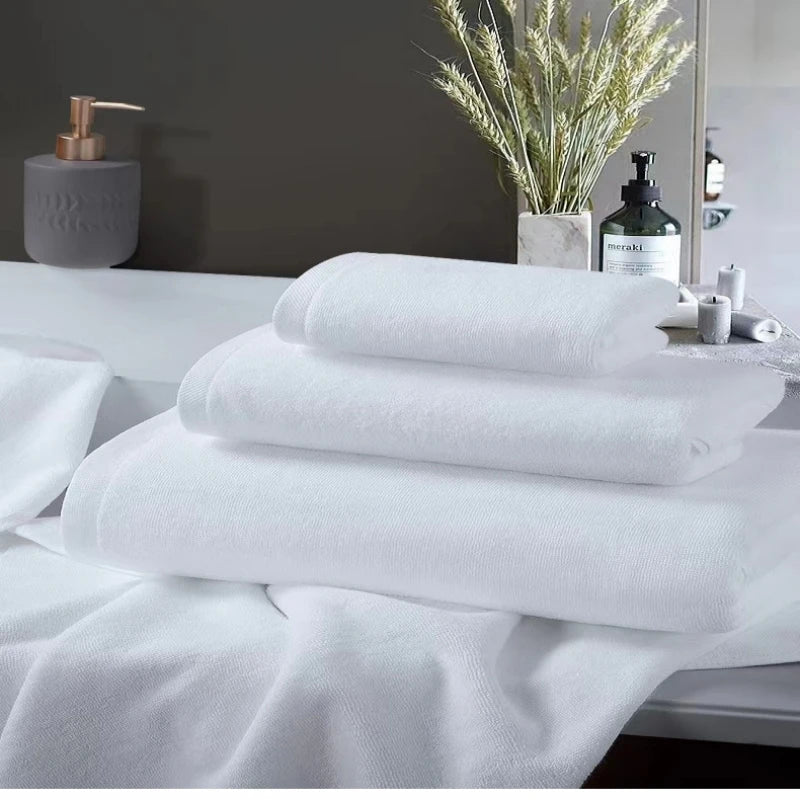 Luxury 5 Star Hotel 100% White Cotton Bath Face Hand Dobby Towels Set Custom Logo Nonwoven Technics for Hotel Spa