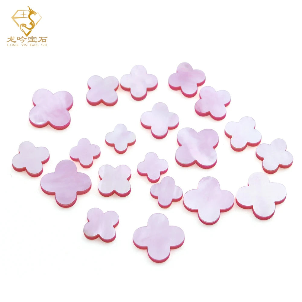 6mm/8mm/10mm Natural Pink MOP Stone Four Leaf Clover Shape Pink Shell for Necklace Bracelet Jewelry
