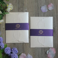Belly Band Pocket Fold White and Purple Envelope Frosted Acrylic Wedding Invitation Suite