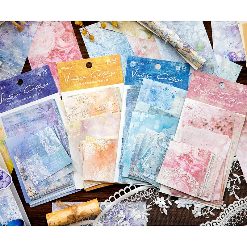 60pieces/pack Material Paper Full View Star River Series Base Paper Korean Style Light Vintage Journal Decorative 4 Style