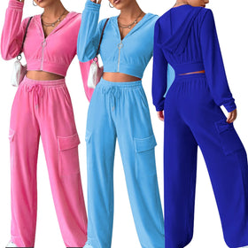 Custom Logo Velvet Tracksuit Two Piece Sets for Women Heavyweight Casual Sweatsuit Track Suit Jogging Suit