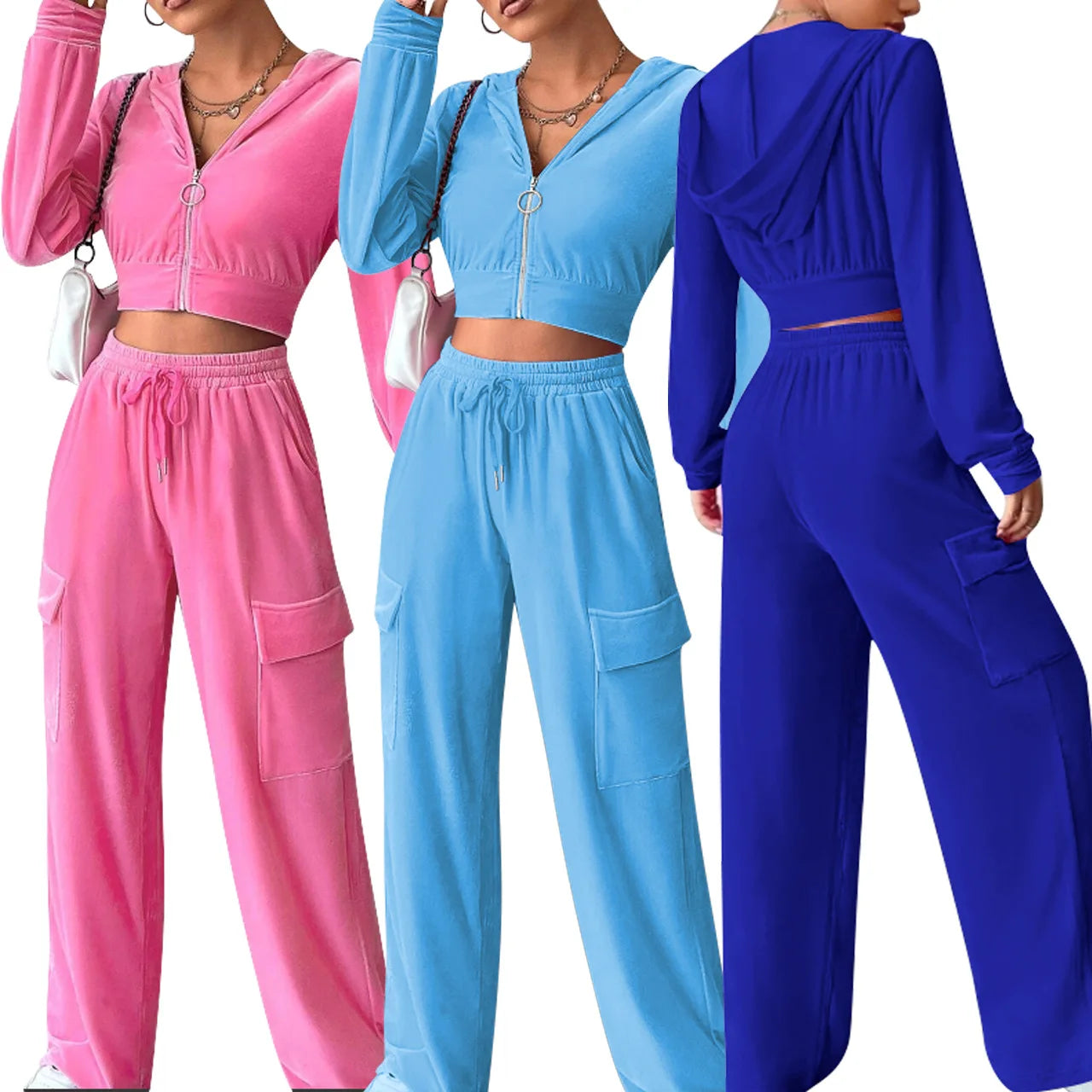 Custom Logo Velvet Tracksuit Two Piece Sets for Women Heavyweight Casual Sweatsuit Track Suit Jogging Suit