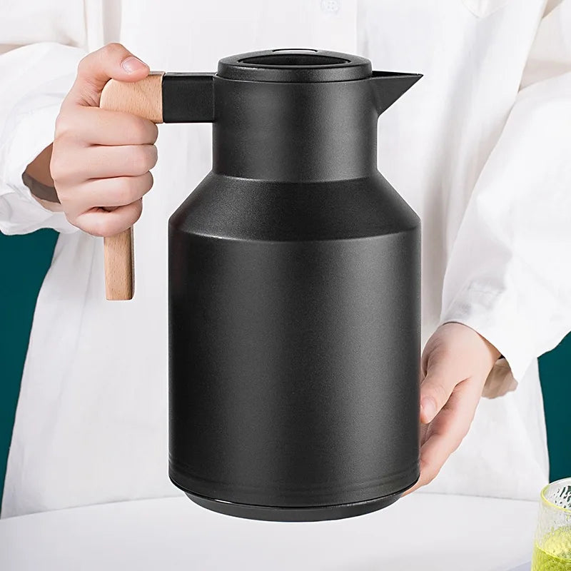 New Arrival 1L Insulated  Thermos Glass Coffee Pot Tea Pot Double Wall Vacuum Glass Carafe One Touch Lid With Handle Green/black