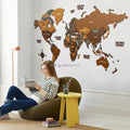 Factory Custom 3d Wooden World Map Home Office Decoration Wall Hanging Art Large Wooden Map of the World