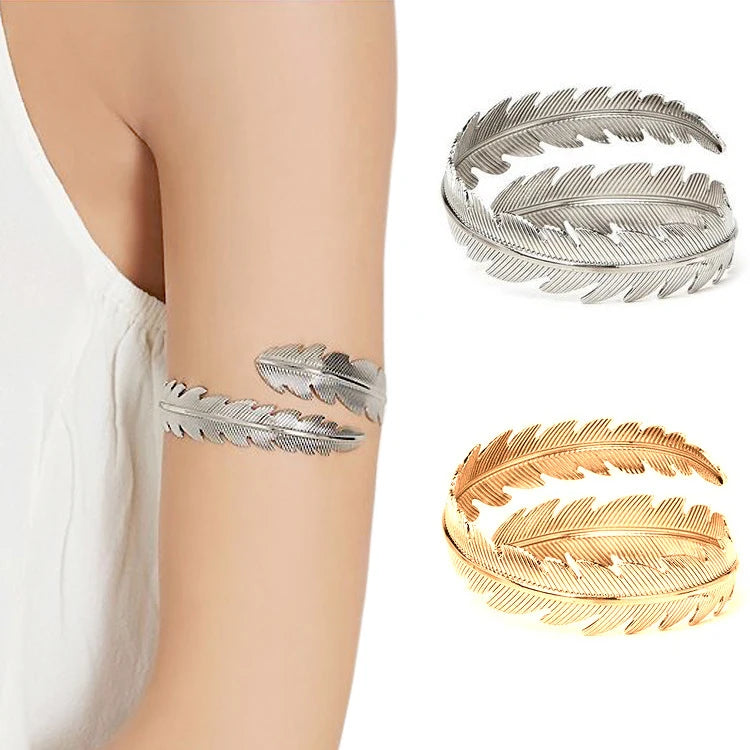 Europe Exaggerated Punk Armband Bracelet Bangle Girls Adjustable Open Metal Gold Plated Leaf Surround Arm Cuff Bracelet Women