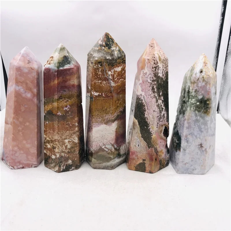 Natural Crystal Wands Ocean Jasper Point Healing Quartz Tower for Decoration