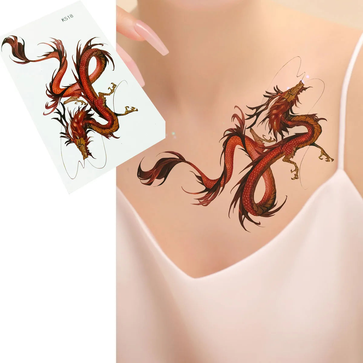 Factory Wholesale  Chinese Dragon Tattoo Sticker Luxury Body Arm Hand Foot Makeup Waterproof Colorful Long Fake Temporary Tattoo