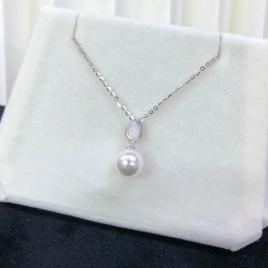 P1500 8-9mm DIY Natural  Freshwater Pearl Charm Pendant Necklace Accessory 925 Sterling Silver Jewelry for Women Without Chain