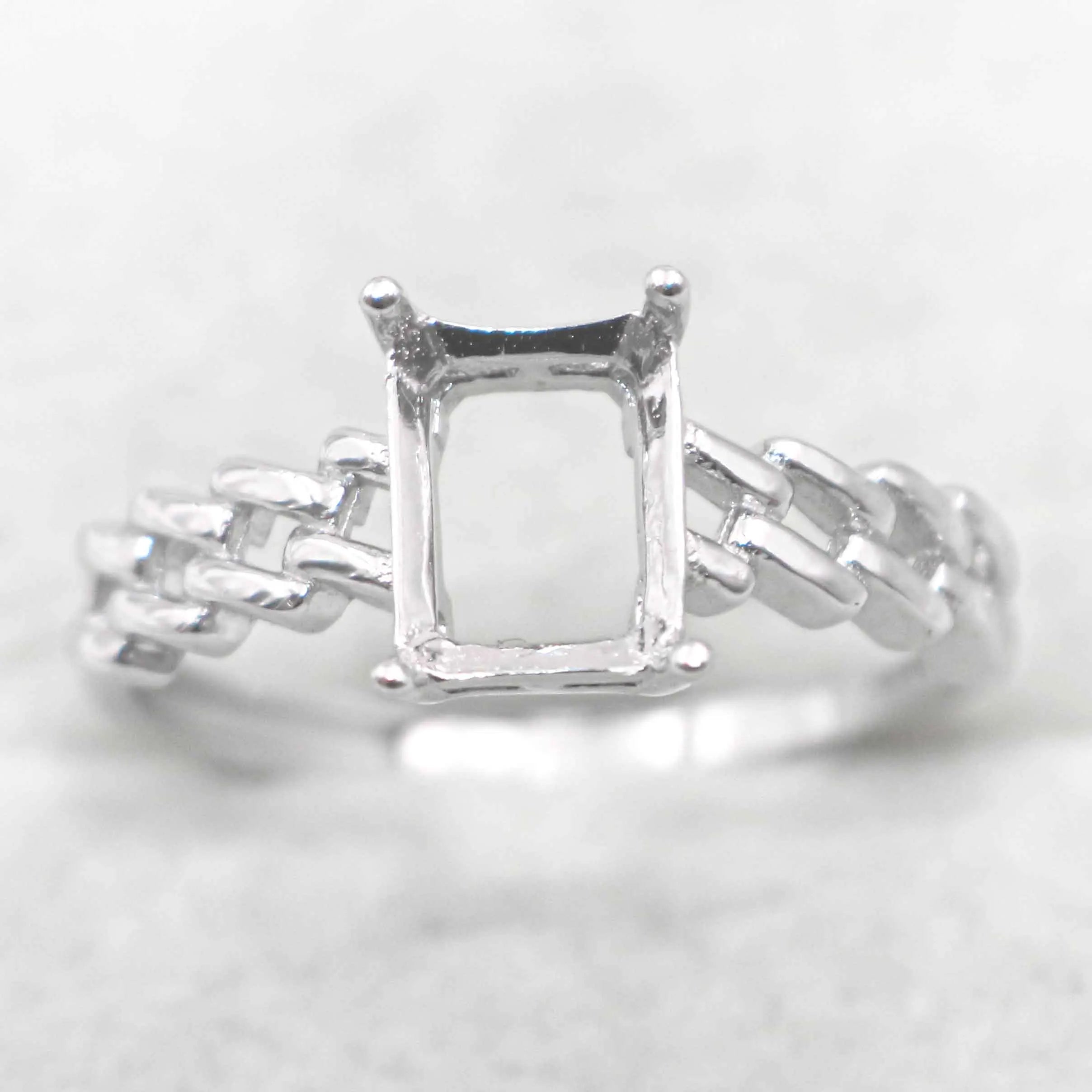 Sterling Silver 6*8/7*9/8*10mm Semi Mount Ring Square Shape Empty Support Blank Setting Base Without Center Stone Inlay for DIY