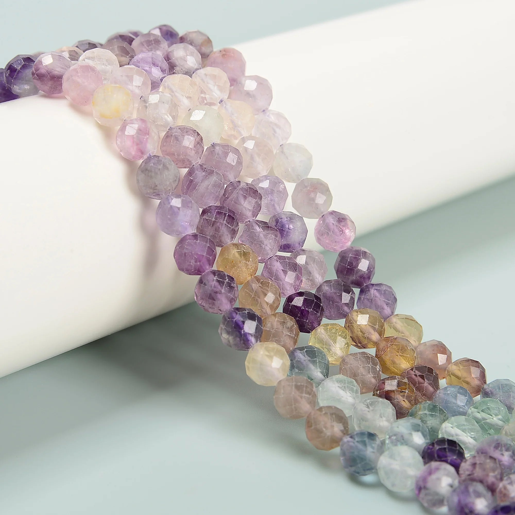 Wholesale 6mm Natural Multi Gradient Fluorite Gemstone Bead Strands Faceted Round Beads for Beaded Necklaces