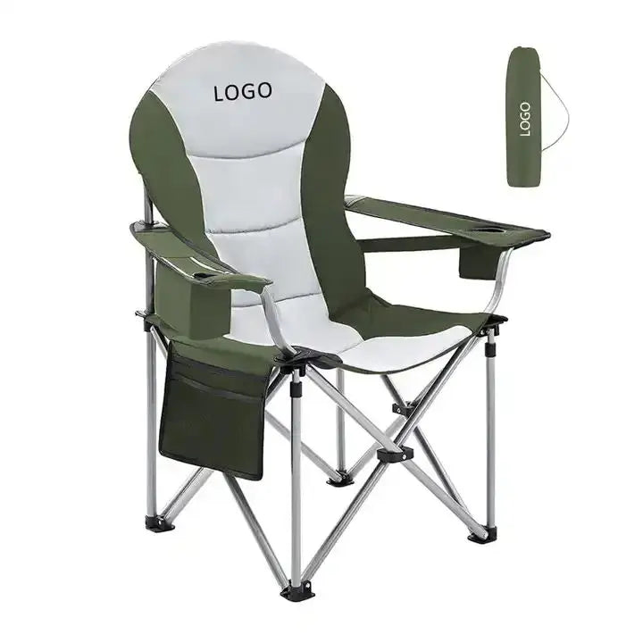 WOQI Modern Design Large Foldable Portable Camping Chair Iron Refrigeration Cooler Bag Side Pocket Armrest for Outdoor Beach Use