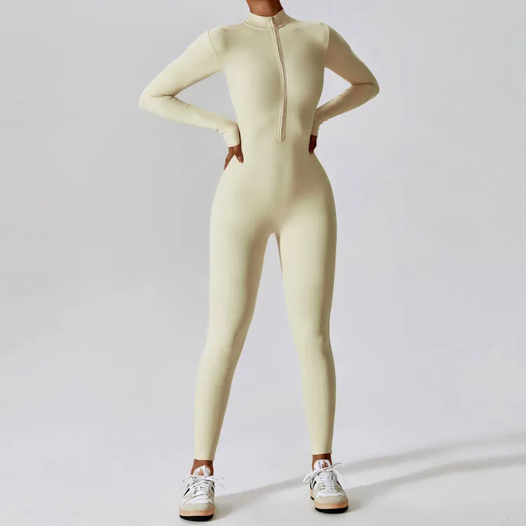 High Quality Seamless Ribbed Yoga Sets Long Sleeves Training Suits With Zipper Gym Sports Playsuits Yoga One Piece Jumpsuit