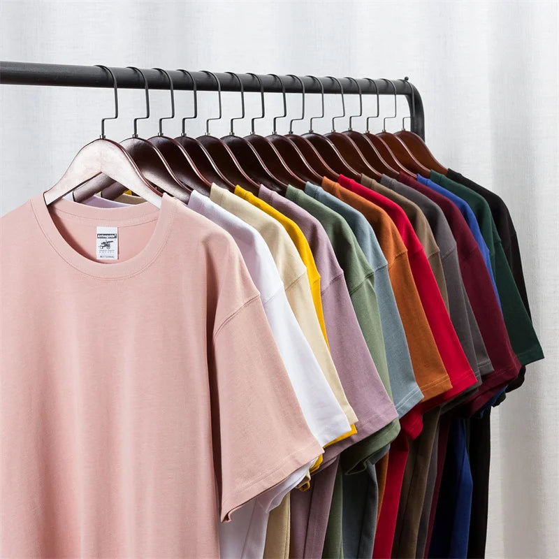 Men's High Quality 100% Cotton T-Shirt Custom Logo Drop Shoulder Loose Fit Oversized Short Sleeve Solid Pattern Blank T-Shirt