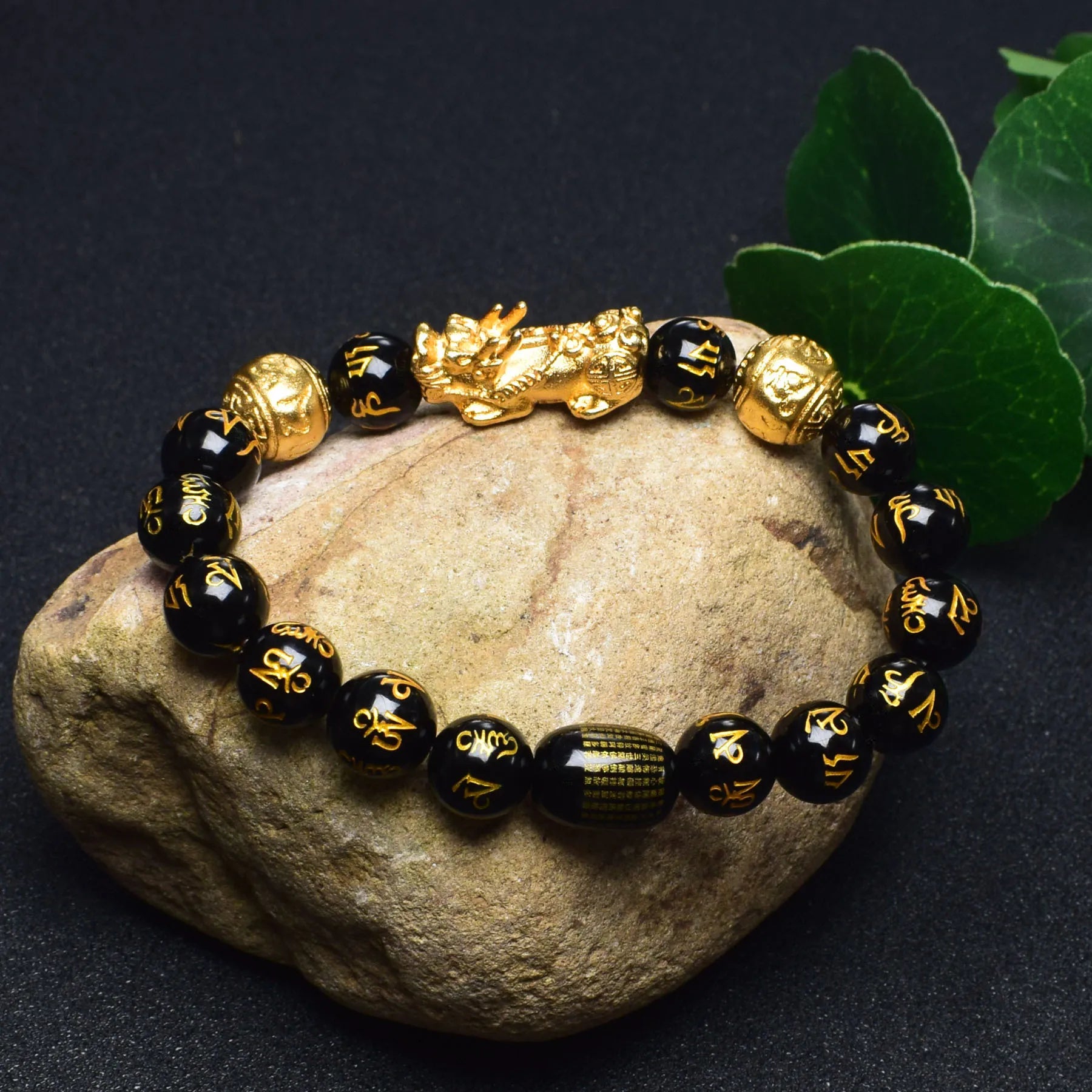 2021 Wealth Black Agate Pixiu Bracelet Religious Elastic Beads Feng Shui Bracelet
