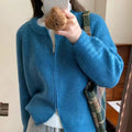 Custom Chic Winter Women's Long Sleeve Knitted Cardigan Chic Zipper Coat Button Chic O Neck Computer Knitted Jacket Casual