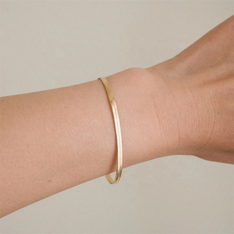 Fashion New Fashion Non Tarnish PVD Plated 3MM-4MM 316L Stainless Steel Snake Chain Bracelets for Women