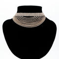 Fashion Gold Plated Necklaces for Women Multi-Row Tassel Chains with Pave Glass Stones for Party or Night Bar