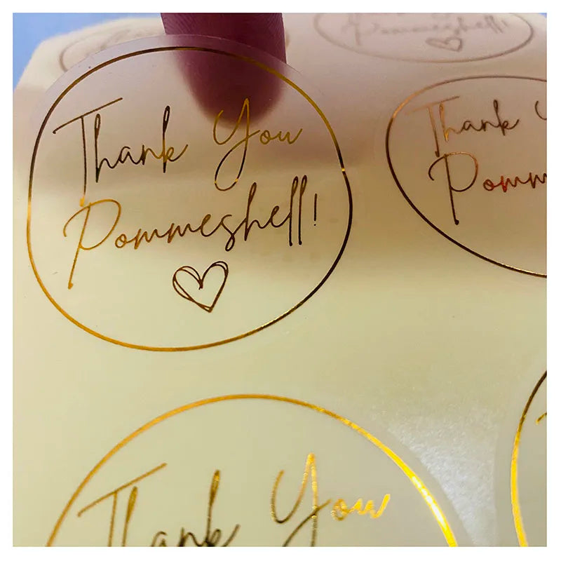 Customized Printing Clear Gold Foil Stickers Transparent Logo Label