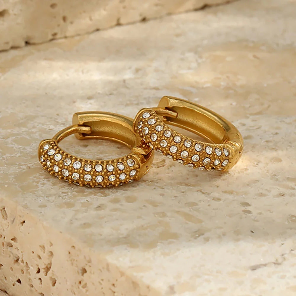 Dreamshow Dainty Micro Pave Zircon Huggie Earring 18K Gold Plated Stainless Steel Earrings Tarnish Free Jewelry