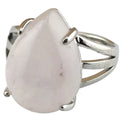 Vintage Rose Quartz Gemstone Rings Light Luxury Water Drop Shaped Adjustable Silver Plated Rings for Women Girls