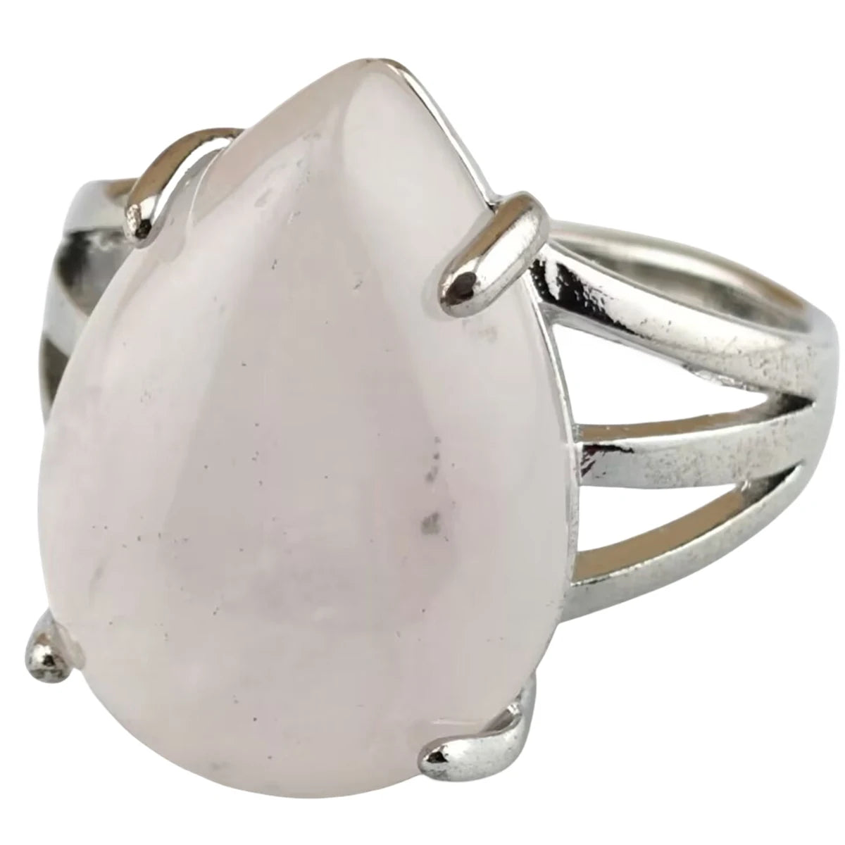 Vintage Rose Quartz Gemstone Rings Light Luxury Water Drop Shaped Adjustable Silver Plated Rings for Women Girls