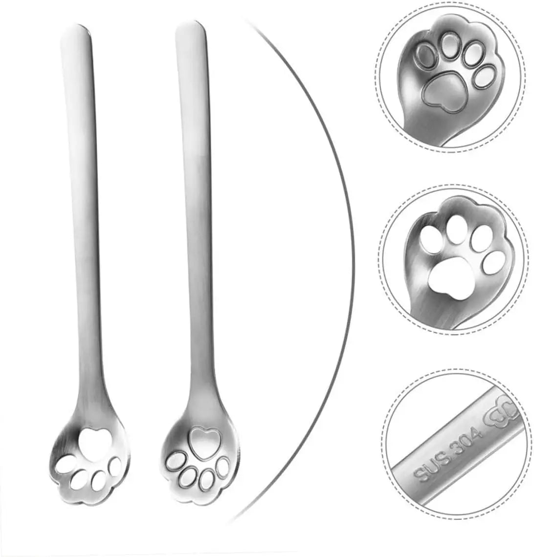 Cute Cat Paw Tea Spoon Stainless Steel Ice Cream Stirring Spoons Cat Claw Hollow Coffee Spoon