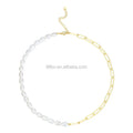 Wholesale Custom 18K Gold Plated Stainless Steel Jewelry Natural Pearl Half Gold Color Oval Chain for Women Necklaces P193051