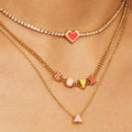 Mini Enamel Initial Charm Personalized Gold Stainless Steel Pixel Alphabet Letter Heart Face Bead Necklace