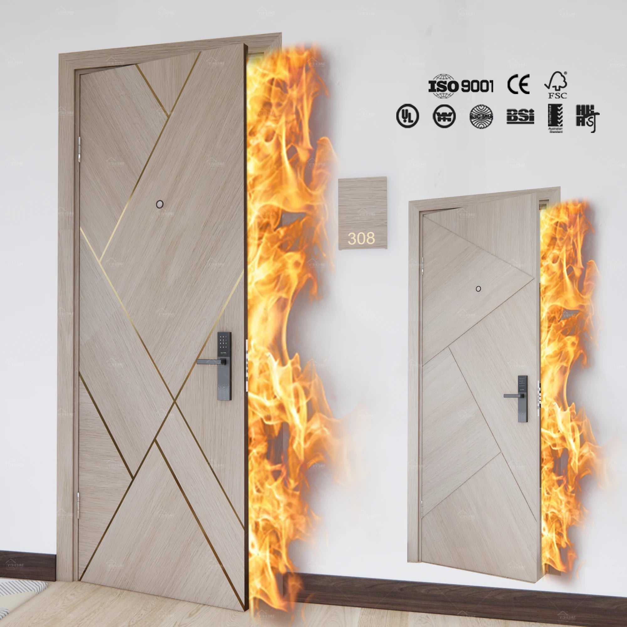 Foshan Professional Fire Door Supplier High Quality Door Fire Proof Hotel Fire Rated Door