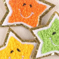 New Custom Color Glitter Smile Star Iron on Applique Toweling Embroidery Chenille Patches for Jackets Hats