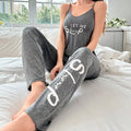 Cute Elegant Home Cloth Women's Summer Spring Letter Print Home Wear Camisole Tops Pants Lounge Set