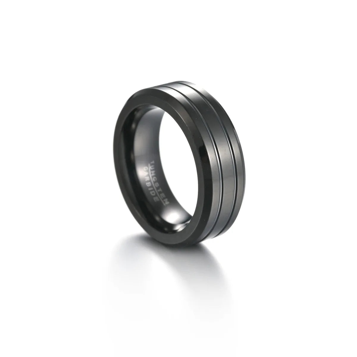 Simple 8mm Wide Gemstone Ring for Men Black Gun Plated Pair with Classic European American Style Jewelry
