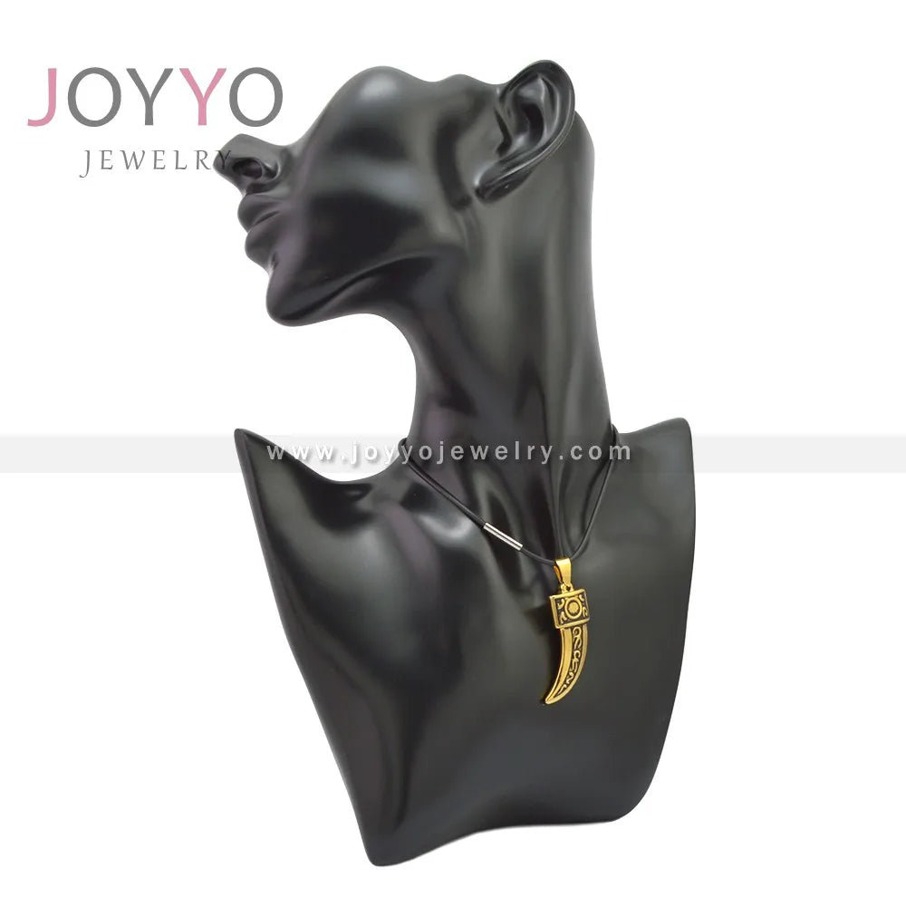New Style Wolf Tooth Pendant Rubber Necklace with Black Stainless Steel Clasp