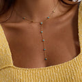 Classic 18K Gold Stainless Steel Round Blue Turquoise Fashion  Y Chain Necklace