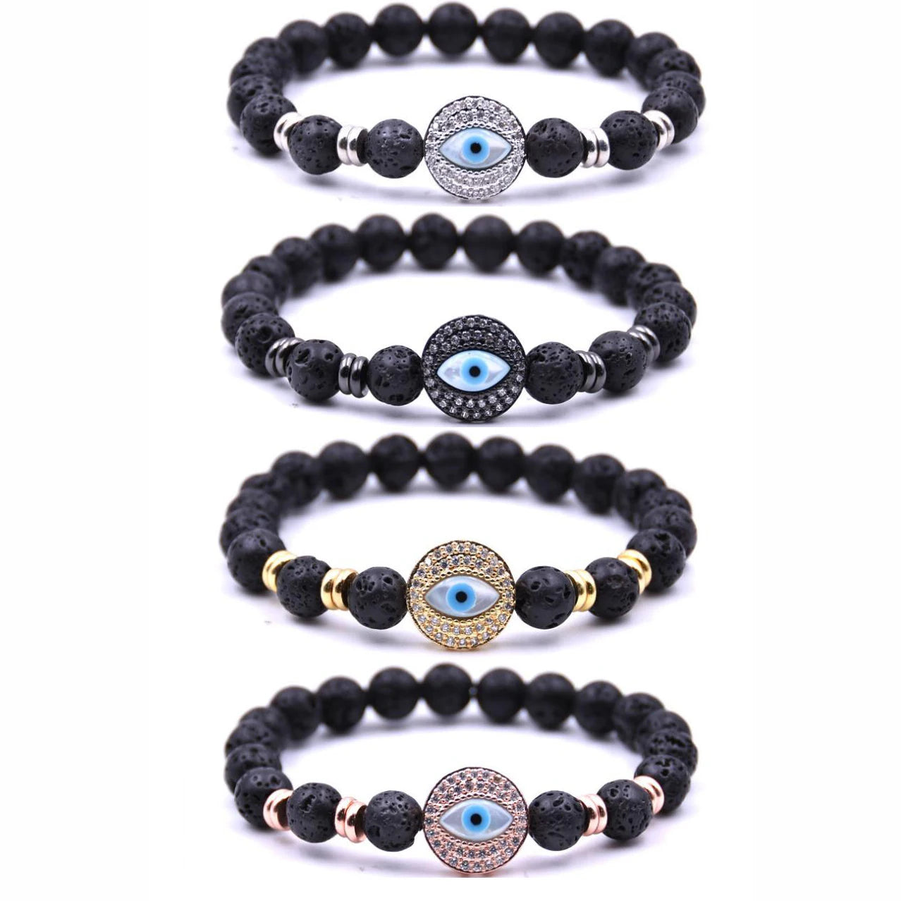 Vintage New Fashion Handmade Evil Eyes Natural Lava Stone Beads Healing Bracelet Jewelry for Men and Women Party Gift