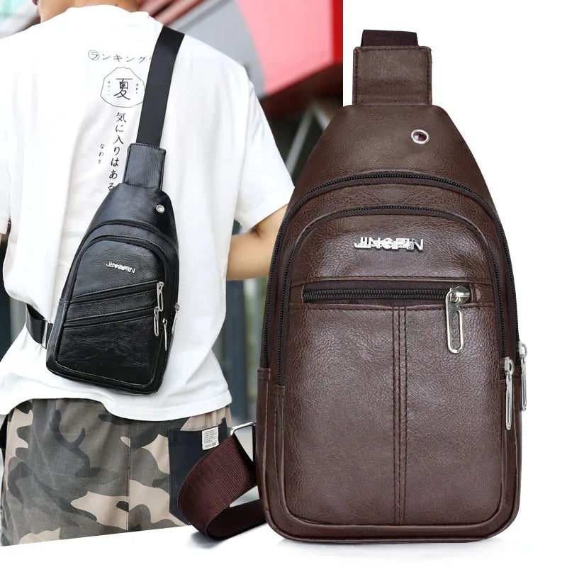 New Fashion Men PU Leather Shoulder Bags WaterProof Sling Bag Men Chest Bag