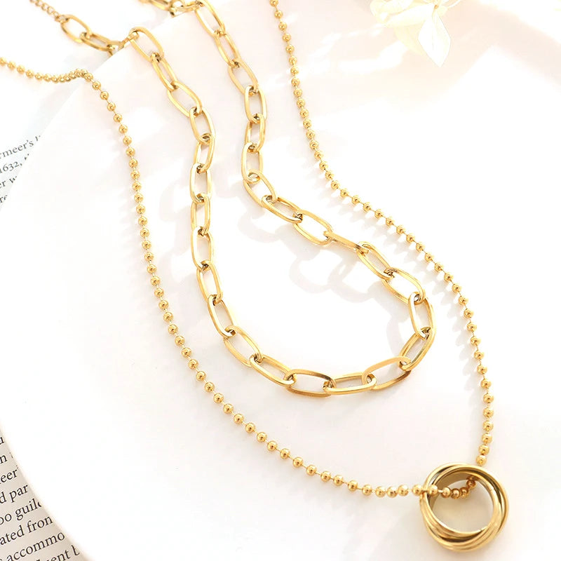Gold Plated  Necklace Double Layered Necklace Pendant Long Chain Choker for Women